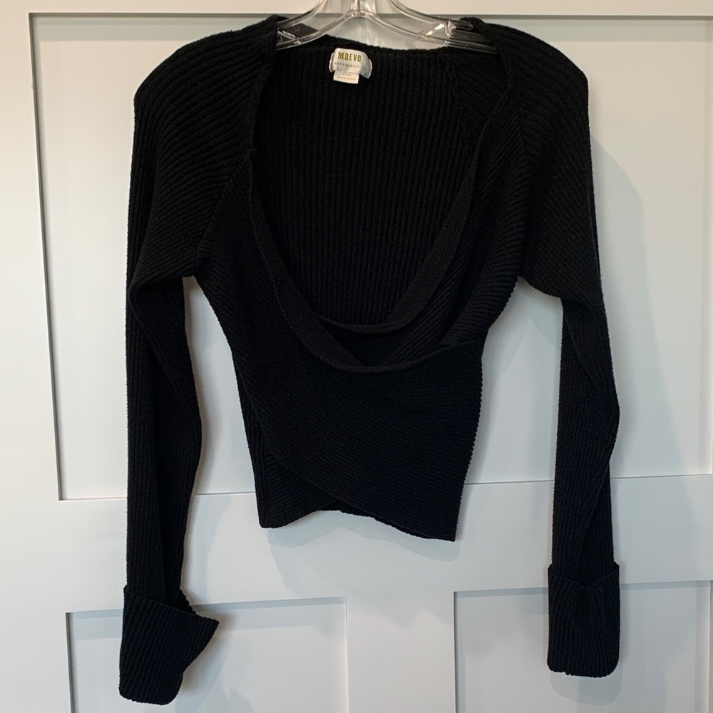 Maeve Black Ribbed Cowl Sweater